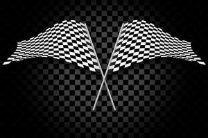Racing flags on gray checkered blackground